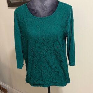 LOFT Green Lace Blouse with 3/4 sleeves
